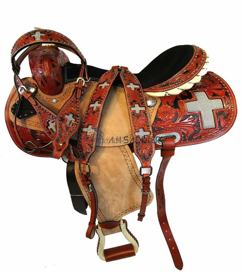 HORSE SADDLE WESTERN LEATHER TRAIL BARREL RACING RANCH, TACK SET 14 15 16 17 18